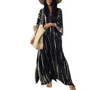 LikeJump Women's Bohemian V Neck Kimono Maxi Swimsuits Kaftan Bikini Cover Ups Summer Beach Dress Tops A Black
