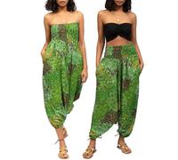 likemary Harem Jumpsuit for Women - Convertible 2 in 1 - Peacock Print Green XL