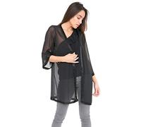 likemary Long Sheer Cardigans for Women UK - Elegant Chiffon Kimono Cover Ups - Ladies Lightweight Duster Jackets Open Front - Black Embellished L