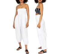 likemary Petite Harem Pants Women Jumpsuits UK - Baggy Elasticated Waist Trousers Convert into a Comfy Cotton Straples Romper - White R