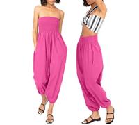likemary Petite Harem Pants Women Jumpsuits UK - Baggy Elasticated Waist Trousers Convert into a Comfy Cotton Straples Romper - Pink R