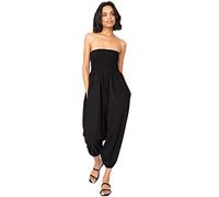 likemary Petite Harem Pants Women Jumpsuits UK - Baggy Elasticated Waist Trousers Convert into a Comfy Cotton Straples Romper - Black