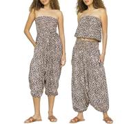 likemary Trousers for Women UK - Pulls Up into Strapless Jumpsuit - 2-in-1 Elasticated Waist Printed Summer Trousers with Pockets & Bandeau Jumpsuit Leopard Print
