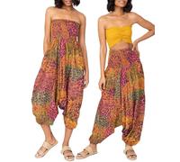 likemary Trousers for Women UK - Pulls Up into Strapless Jumpsuit - 2-in-1 Elasticated Waist Printed Summer Trousers with Pockets or Bandeau Jumpsuit Fuchsia Pink PLus