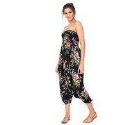 likemary Trousers for Women UK - Pulls Up into Strapless Jumpsuit - 2-in-1 Elasticated Waist Printed Summer Trousers with Pockets or Bandeau Jumpsuit Floral Bouquet Large