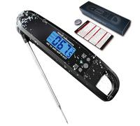 LIKEPAI Instant Read Meat Thermometer for Kitchen Cooking, Ultra Fast Precise Waterproof Digital Food Thermometer with Backlight, Magnet and Foldable Probe for Deep Fry, Outdoor BBQ, Grill（Black）