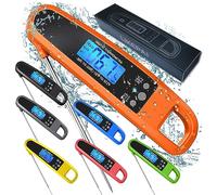 LIKEPAI Instant Read Meat Thermometer for Kitchen Cooking, Ultra Fast Precise Waterproof Digital Food Thermometer with Backlight, Magnet and Foldable Probe for Deep Fry, Outdoor BBQ, Grill(Orange)