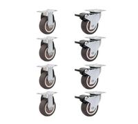 LIKERAINY Silent TPR Swivel Castors Ø 25 x 13 mm with Plate Fixing Rubber Wheels with Brake Replacement for Mobile Furniture Chest Caster Wheels Loading Capability 40kg Pack of 8 pcs