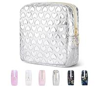 Likesing 5.1" Mini Makeup Bag for Purse, Nylon Small Makeup Pouch Travel Cosmetic Make up Bags for Women Girls, Cute Preppy Mini Toiletry Bag Coin Pouch Period Bag, Silver, 3D Love