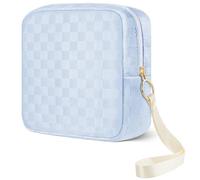 Likesing 5.3" Checkered Mini Makeup Bag, Small Makeup Bag for Purse, Portable Small Cosmetic Bag with Zipper, Travel Makeup Pouch for Womens Girls, U-Blue-5.3", Upgraded-Thickened＆Wrist Strap