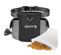 Likesing Dog Treat Pouch with Silicone Snack Pouch, 2 Cup Treat Bag Dog Treat Pouches for Pet Training with Clicker, Stronger Magnetic Closure, 2 Ways to Wear Dog Walking Bag(Black Grey)