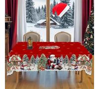 Likewised Christmas Tablecloth, 2026 New Christmas Tablecloths Round/Rectangular, Joyful Festive Classic Christmas Tablecloth, Washable for Arty Picnic Dinner Indoor Outdoor Decor (B1)