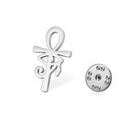 LIKGREAT Ankh Cross Brooch with Eye of Horus Stainless Steel Egyptian Brooch Lapel Pin for Suits Ancient Protection Amulet Jewellery (Sliver)