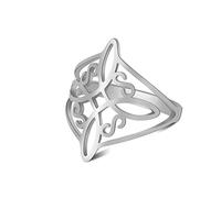 LIKGREAT Celtic Knot Ring Ancient Celtic Quaternity Knot Rings Celt Witch Knot Ring Band Good Luck Protection Amulet Stainless Steel Jewellery Gifts for Women Christmas (S-18)