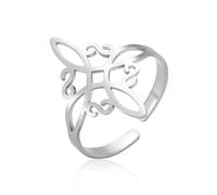 LIKGREAT Celtic Knot Ring Irish Adjustable Ring Ancient Celtic Open Ring Quaternity Celt Lucky Protection Amulet Stainless Steel Jewellery for Men Women (Silver)
