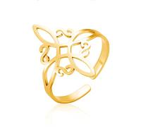 LIKGREAT Celtic Knot Ring Irish Adjustable Ring Ancient Celtic Open Ring Quaternity Celt Lucky Protection Amulet Stainless Steel Jewellery for Men Women (Gold)