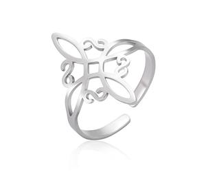 LIKGREAT Celtic Knot Ring Irish Adjustable Ring Ancient Celtic Open Ring Quaternity Celt Lucky Protection Amulet Stainless Steel Jewellery for Men Women (Silver)