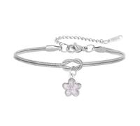 LIKGREAT Cherry Blossom Bracelet for Women Dainty Pink Sakura Charm Bracelet Stainless Steel Spring Floral Jewelry for Mom Wife Friends for Valentine’s Day Mother’s Day (Sliver)
