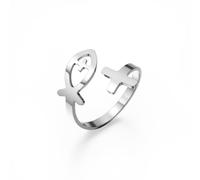 LIKGREAT Cross Fish Ring Stainless Steel Jesus Fish Ichthus Ring ，sliver