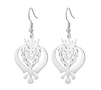Likgreat Crowned Lion Earrings Sikh Khanda Sword Earrings Stainless Steel Sikhism Jewelry Hip Hop Punk Animal Jewelry for Women (Sliver)