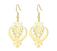 Likgreat Crowned Lion Earrings Sikh Khanda Sword Earrings Stainless Steel Sikhism Jewelry Hip Hop Punk Animal Jewelry for Women (Gold)