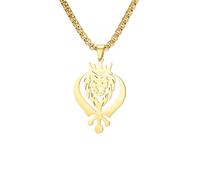 LIKGREAT Crowned Lion Pendent Necklace Sikh Khanda Sword Necklace Stainless Steel Sikhism Jewelry Hip Pop Punk Animal Jewelry for Men (Gold)
