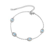 LIKGREAT Evil Eye Bracelet with Turquoise Stainless Steel Blue Eye Link Bracelet Delicate Turkish Protection Amulet Jewellery with Zirconia for Women (6-Silver)