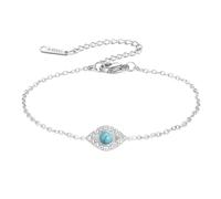 LIKGREAT Evil Eye Bracelet with Turquoise Stainless Steel Blue Eye Link Bracelet Delicate Turkish Protection Amulet Jewellery with Zirconia for Women (2-Silver)