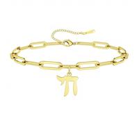LIKGREAT Hebrew Chai Bracelet Jewish Life Symbol Bracelet Jewish Religious Protection Amulet Jewellery for Women (style 1 Gold)