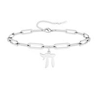 LIKGREAT Hebrew Chai Bracelet Jewish Life Symbol Bracelet Religious Protection Amulet Jewellery for Women, Eine Grösse, Stainless Steel, No Gemstone
