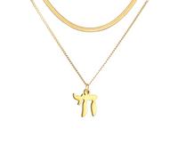 LIKGREAT Hebrew Chai Necklace Jewish Life Symbol Necklace Jewish Religious Blessing Amulet Jewellery Israel Hanukkah (style 2 Gold)