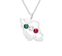 LIKGREAT Iran Map Necklace Stainless Steel Pendant with Rhinestones in Iranian Flag Colors Persian Patriotic Peace Iranian Jewelry (sliver)