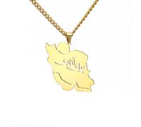 LIKGREAT Iran Map Necklace with Persian Calligraphy Stainless Steel Iranian Cultural Farsi Script Pendant Necklace Patriotic Peace Jewelry (2-gold)