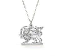 LIKGREAT Iranian Lion and Sun Necklace Stainless Steel Persian Shir o Khorshid Pendant Iranian Symbol Necklace Persian Art Cultural Jewelry (Sliver)