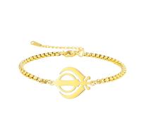 LIKGREAT Khanda Symbol Bracelet for Women Stainless Steel Sikhism Pendant Adjustable Box Chain Indian Jewelry, M, Stainless Steel, no gemstone