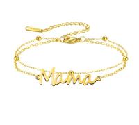 LIKGREAT Mama Bracelet for Women Stainless Steel Adjustable Script Mom Charm Bracelet Minimalist Dainty Jewelry for Mom Wife Mother’s Day Birthday (2-G)