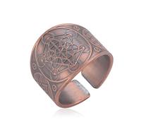 LIKGREAT Metatron’s Cube Ring Archangels Metatron Talisman Amulet Rings Sacred Geometry Copper Open Ring Good Luck Protection Religious Jewellery Gifts for Men Women (Red-18mm)
