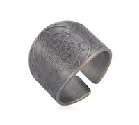 LIKGREAT Metatron’s Cube Ring Archangels Metatron Talisman Amulet Rings Sacred Geometry Copper Open Ring Good Luck Protection Religious Jewellery Gifts for Men Women (Silver-20mm)