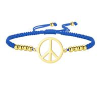 LIKGREAT Peace Sign Pendant Bracelet for Women Peace Symbol Adjustable Handmade Braided Wax Cords Beaded Bracelet, Medium, Stainless Steel, no gemstone