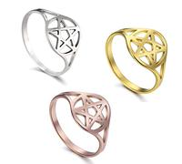 LIKGREAT Pentacle Pentagram Ring Set for Women Wiccan Star Ring Band Occult Gift Stainless Steel Finger Ring Talisman Jewelry (Diameter 20mm)