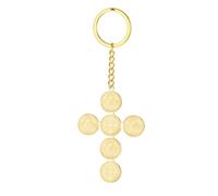 LIKGREAT Saint Benedict Cross Medal Keychain Stainless Steel Exorcism Medal Keyring Catholic Amulet Keychain for Car, Bag, House Keys (Gold)