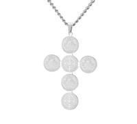 LIKGREAT Saint Benedict Cross Medal Necklace for Men Women Stainless Steel Exorcism Medal Ward Off Evil Amulet Religious Protection Jewelry (1, Sliver)