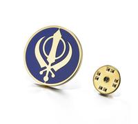 LIKGREAT Sikh Khanda Sword Brooch Stainless Steel Sikhism Kara Symbol Badge Pin Religious Amulet Jewellery for Men Women for Rakhi (Gold)