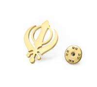 LIKGREAT Sikhism Khanda Sword Brooch Sikh Kara Symbol Stainless Steel Brooch Pin Indian Punjabi Rakhi Sikh Jewellery (Gold)