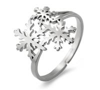 LIKGREAT Snowflake Ring Winter Ice Adjustable Rings for Women Stainless Steel Christmas Jewelry (silver tone)