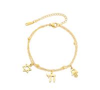 LIKGREAT Star of David and Hebrew Chai Bracelet ，2-gold