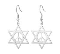 LIKGREAT Star of David Peace Sign Earrings Stainless Steel Hexagram Dangle Earrings Jewish Protection Jewelry Hippie Accessories for Women (Sliver)