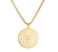 LIKGREAT Triple Moon Goddess Necklace Wheel of Hecate Pendant Strophalos Necklace Wicca Protection Amulet Circle Round Jewelry for Men Women (Gold)