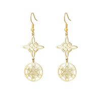 LIKGREAT Witches Knot Earrings Metatron Cube Earrings Stainless Steel Geometric Witchcraft Double Amulet Protection Jewelry for Women (1-Gold)