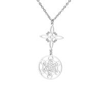 LIKGREAT Witches Knot Necklace Metatron Cube Necklace Stainless Steel Geometric Witchcraft Pendant Double Amulet Protection Jewelry for Women (1-Sliver)
